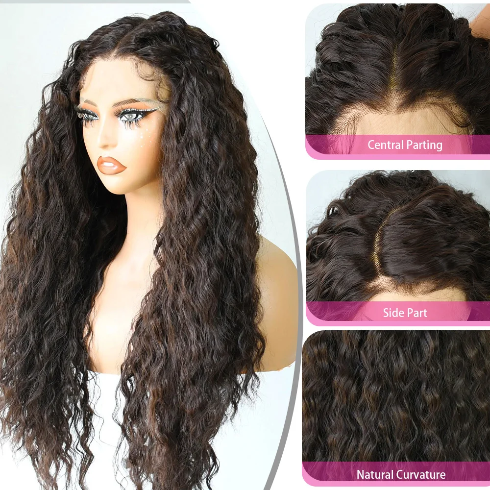 Pelucas rizadas de onda profunda suelta marrón Chocolate 30 pulgadas 13x4 Hd peluca Frontal de encaje transparente peluca con malla Frontal ondulada de agua sintética