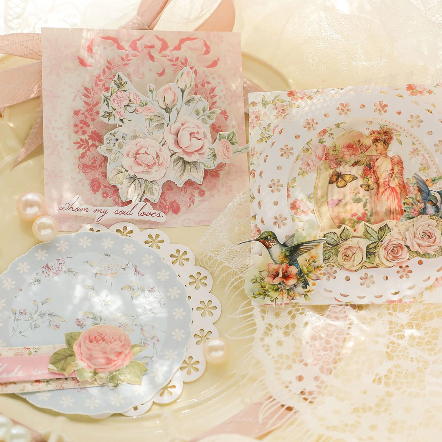 کے 31pcs ٹوٹے ہوئے پھولوں کے لیس مٹیریل پیپر آرائشی سکریپ بکنگ ڈائری البم ہینڈ میڈ کولاج کا پس منظر #4