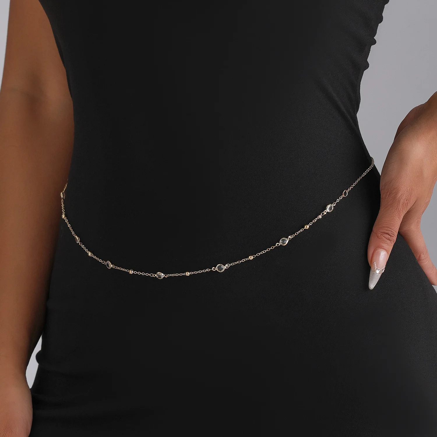 New Fashion Alloy Chain Rhinestone Waist Chain Casual Sexy Simple Single Layer Body Chain - Detail 1