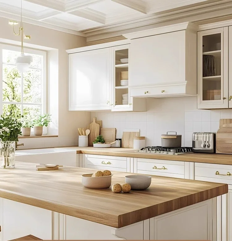 

Cabinets, French-American integrated island, open kitchen, integrated furniture