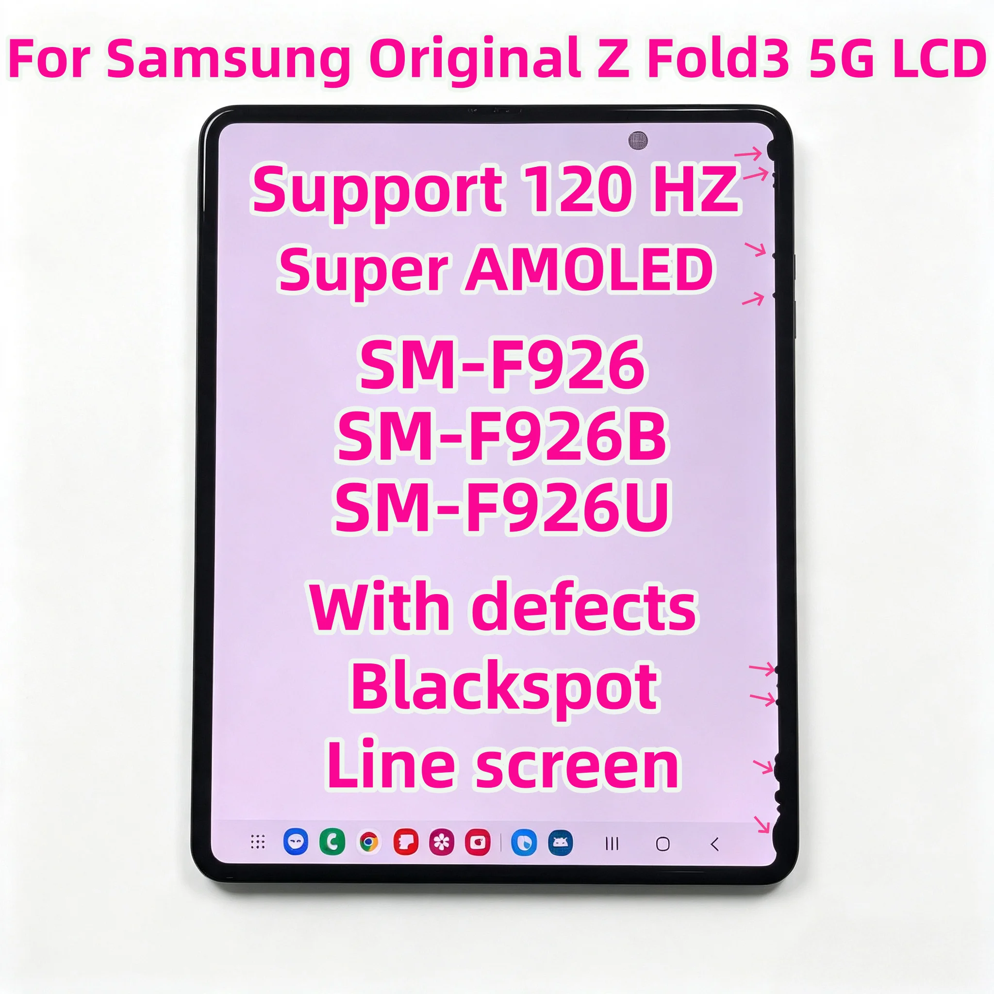 AMOLED 120HZ For Samsung Z Fold 3 SM-F926 F926B F926U LCD Original Touch Screen Digitizer Display Digitizer Assembly With Defect