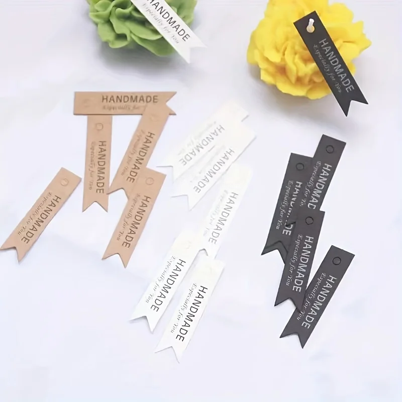 10 rectangular kraft paper fish tail flags, handmade English letter tags, hang tags