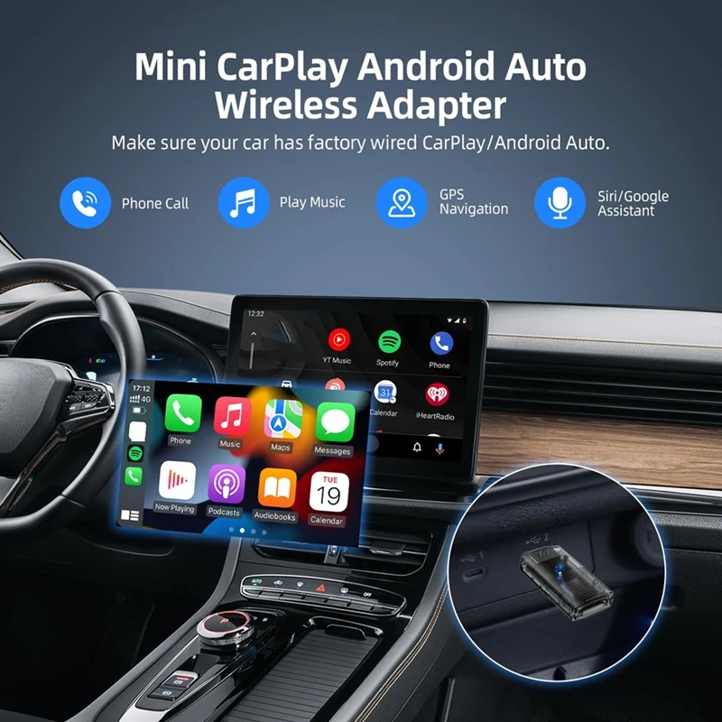 2In1 Mini Wireless Carplay Adapter & Android Auto Wireless Adapter, Seamless Connection Carplay Wireless Adapter Dongle