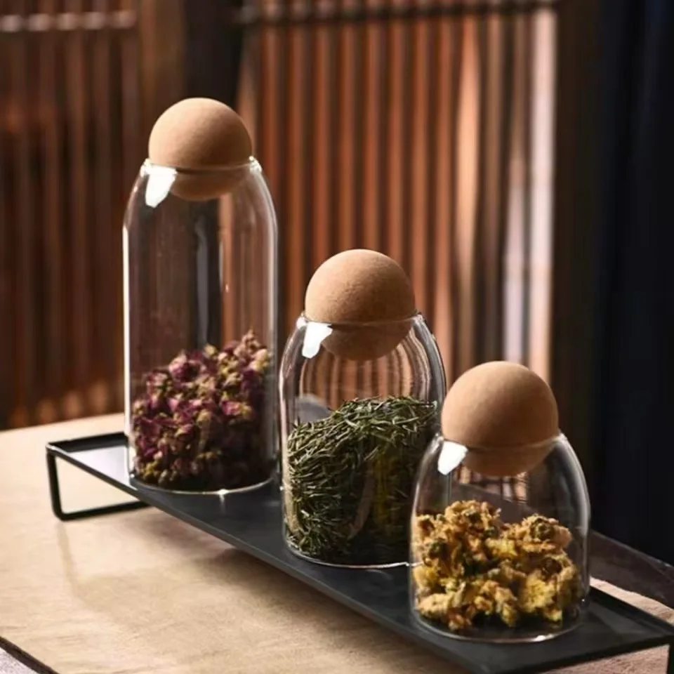 

Household Spherical Cork Vertical Striped Glass Airtight Jar Set Kitchen Grain Storage Jar Moisture-proof Storage Bottle