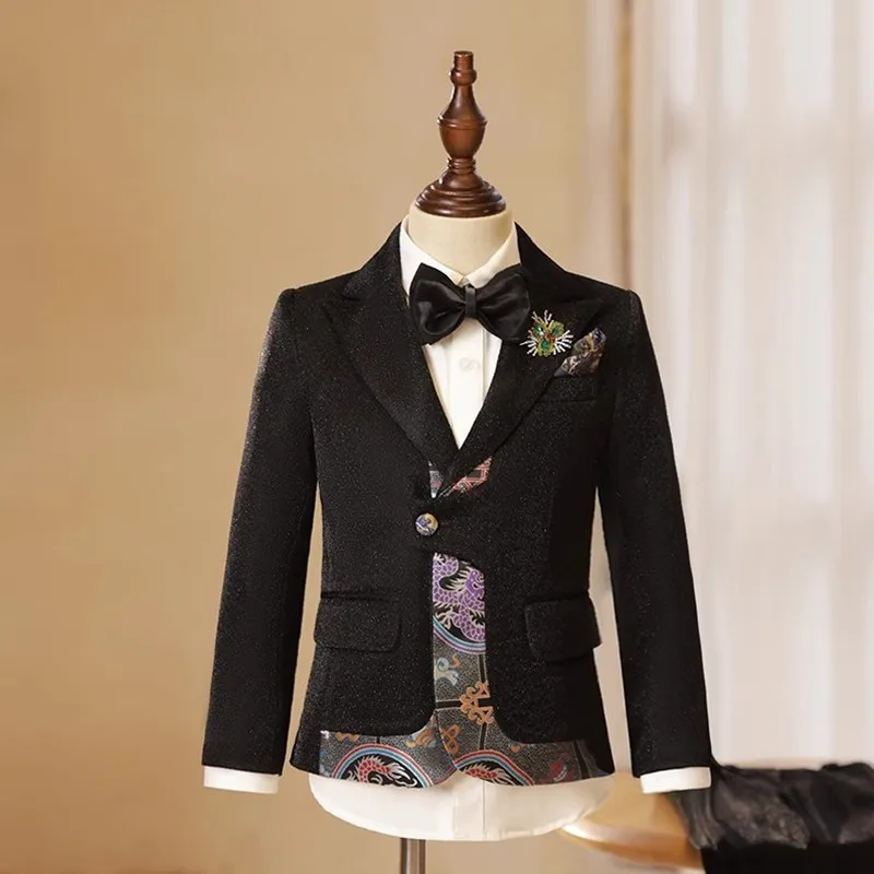 Children's Wedding Page Boy Piano Performance Boy Blazer Tuxedo Kids Formal Suits A3752 Boys Graduation Suit