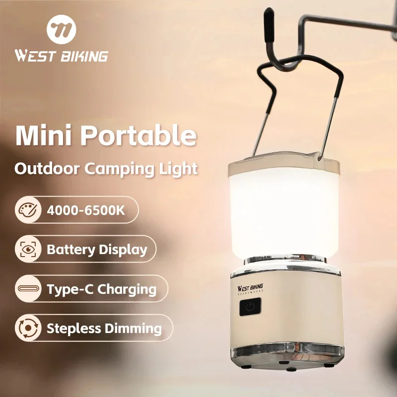 

WEST BIKING Rechargeable Camping Light 5 Colors Portable Mini Camping Lantern With Windproof Tent Hanger 4 Modes Night Light