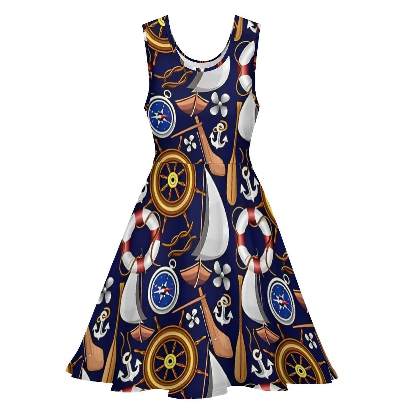 Anchor Dress Nautical Marine and Navy Equipment Modern Dresses High Waist Fashion Oversize Skate Dress Women Design Vestidos