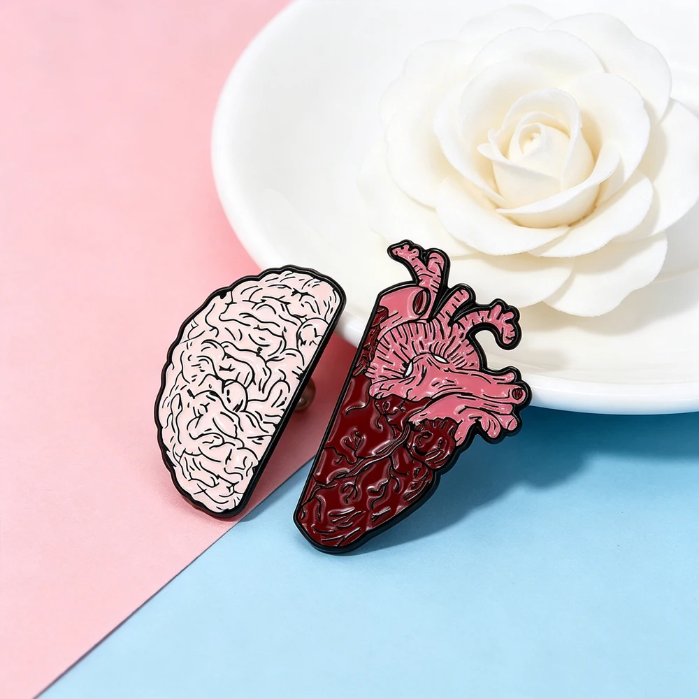 Colorful Heart Enamel Brooch Human Organ Heart And Brain Necklace Badge Medical Theme Jewelry Gift For Doctors And Nurses