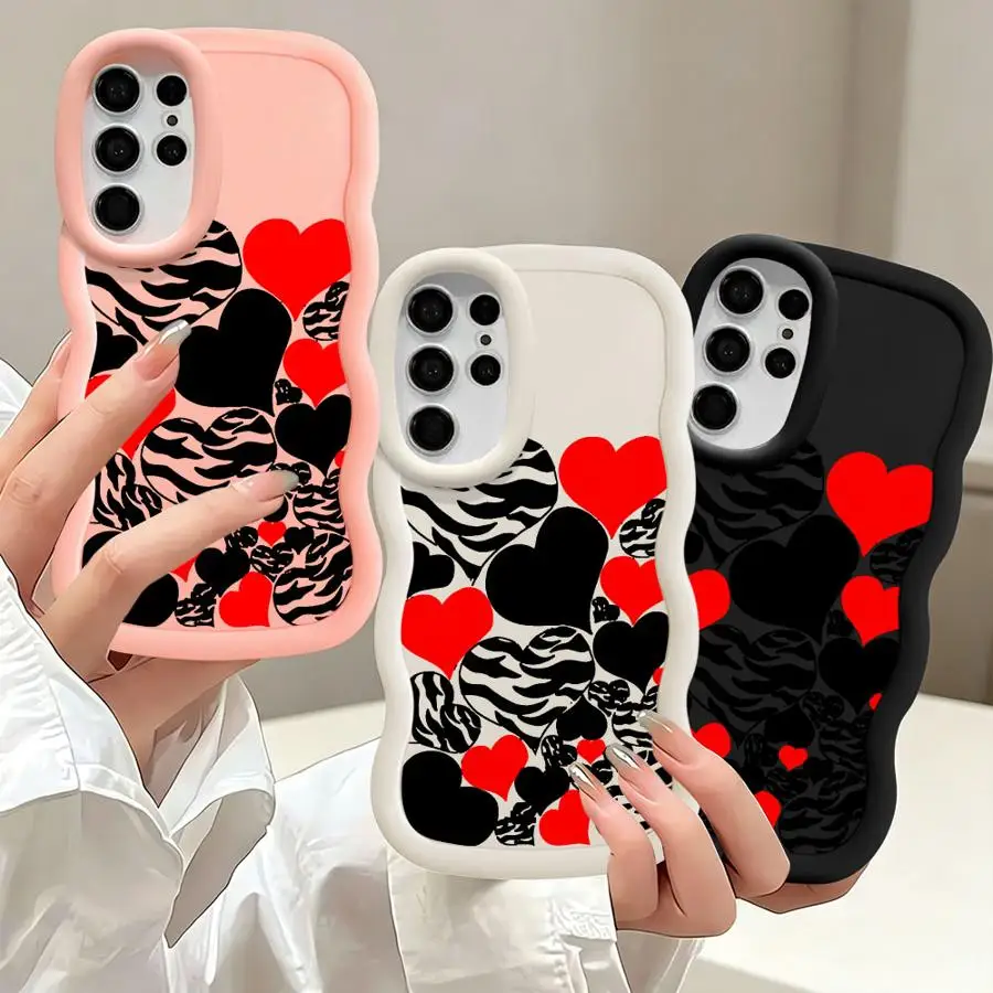 Case for Samsung Galaxy S26 S25+ S24 S20 FE S25 S23 Plus S24+ S21 S22 Ultra Soft Phone Cover Stripe Hearts