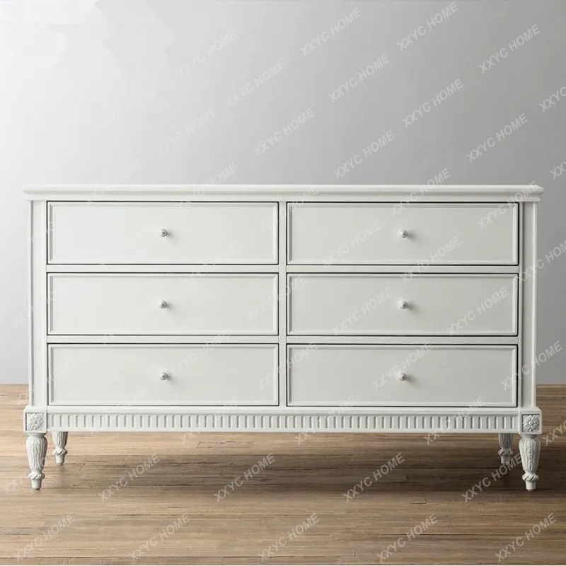 Living room multi-functional bucket cabinet, solid wood carving flower drawer cabinet storage cabinet