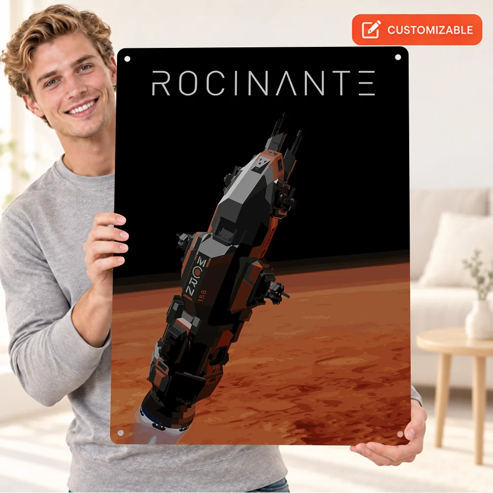 Rocinante Spaceship Printed Poster Customized Aluminum Metal Sign Pixel Landscape Design Wall Art For Bedroom Housewarming Gift
