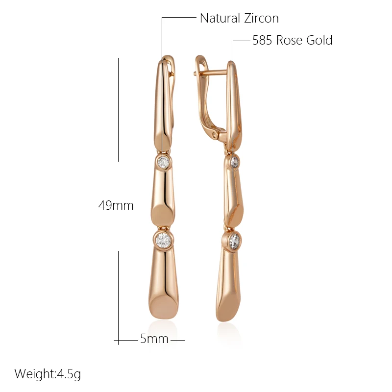 Kinel New 585 Rose Gold Color Long Drop Earrings Earrings Woman Glossy Metal Link Natural Zircon Accessories Daily Fine Jewelry