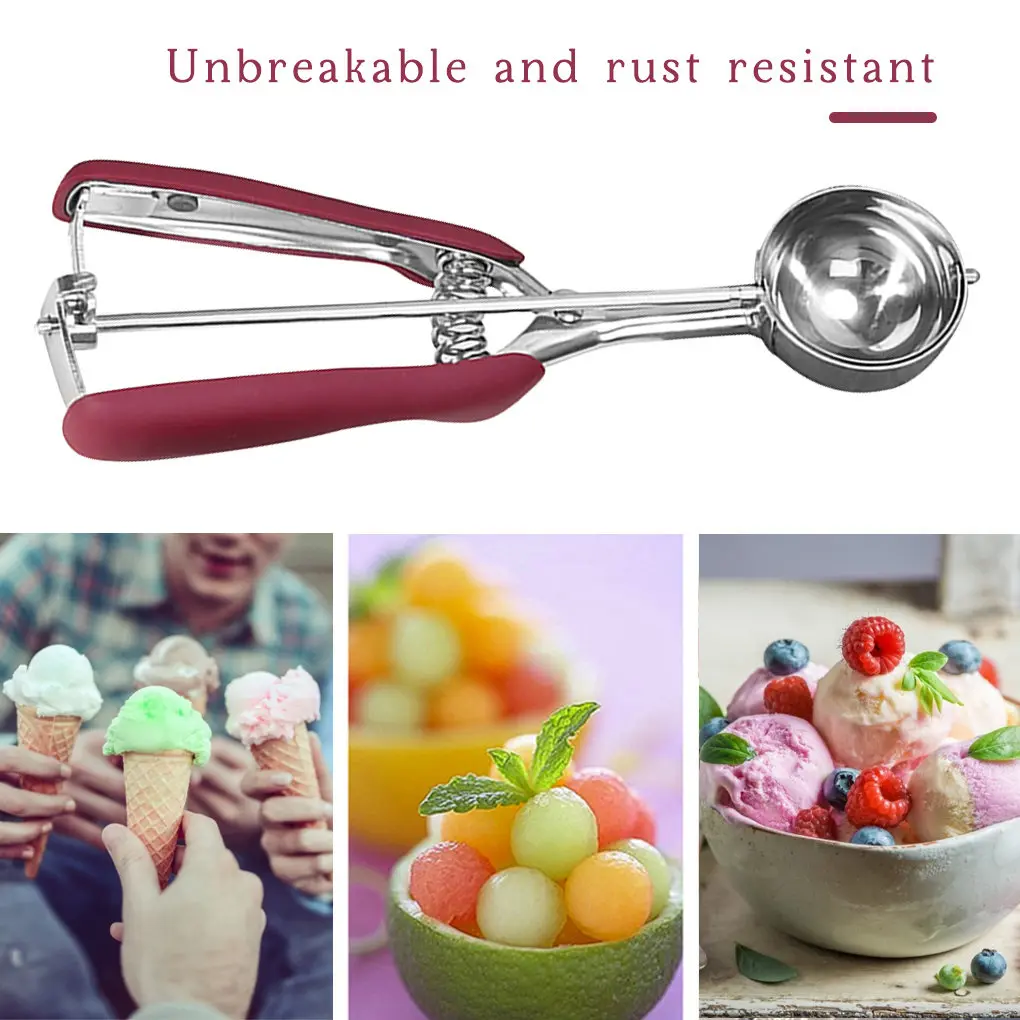 Ice Cream Scoop Stainless Steel Cookie Dough Spoon Fruit Potato Watermelon Digging Ball Spring Handle Scoop Kitchen Accessories