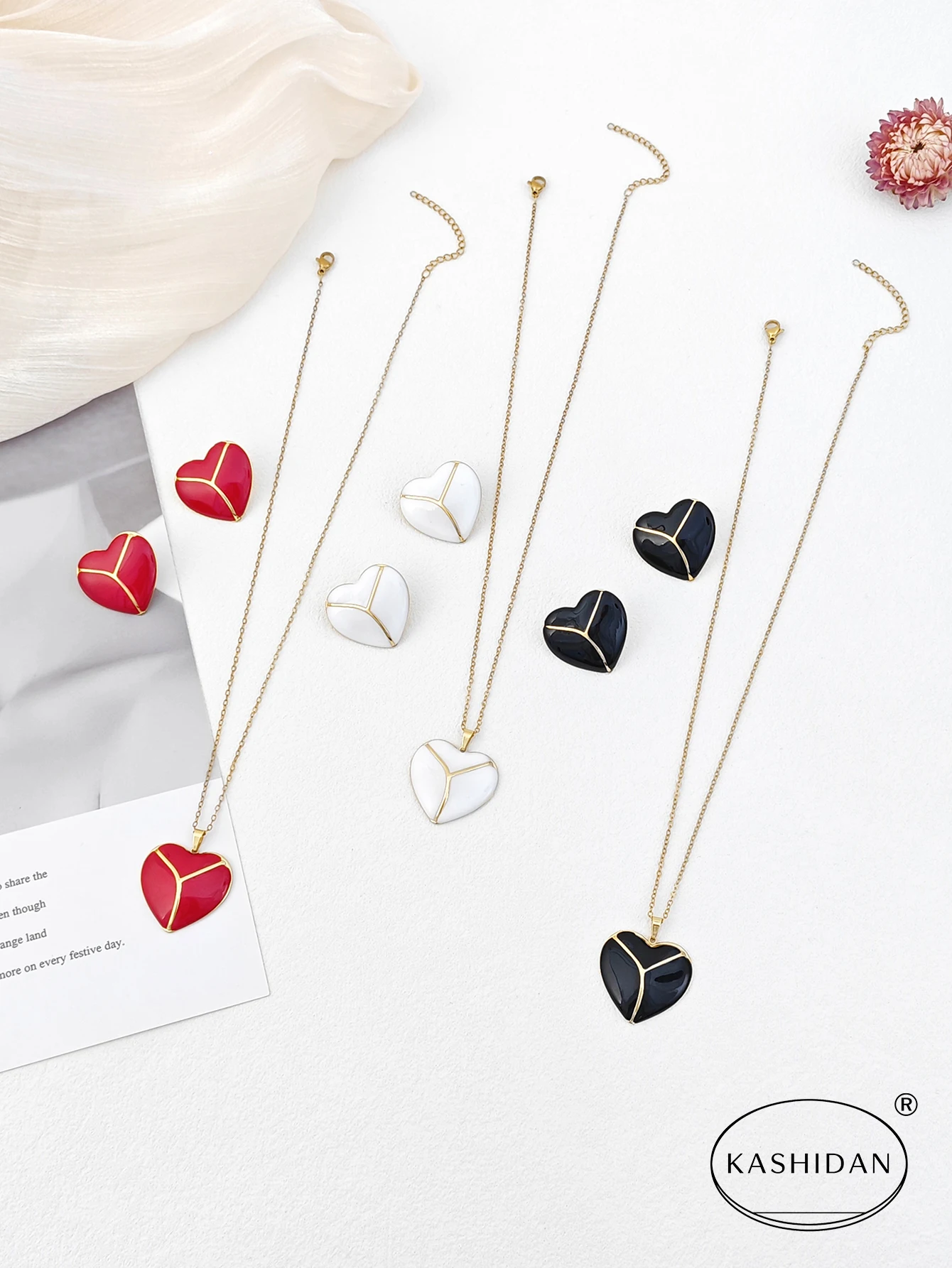 Trendy Gold Color Stainless Steel Jewelry Set Geometric Large Drip Oil Marine Heart Jewelry Set