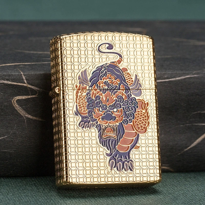 

Встраиваемая зажигалка с абразивным колесиком, с тиснением Pixiu Fortune Beast, ветрозащитная, многоразовая, креативная коллекционная модель