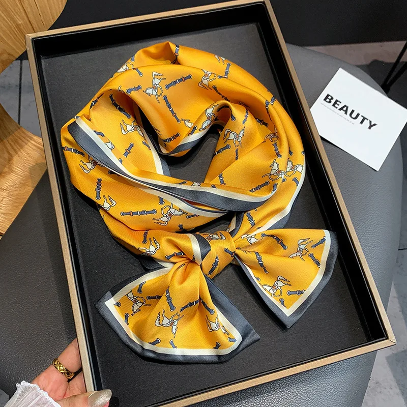 Luxury Popular 15*145cm Print Silk Scarf Headcloth Four Seasons Sunscreen Fashion Letter Silk Scarves bandanna foulard Shawls