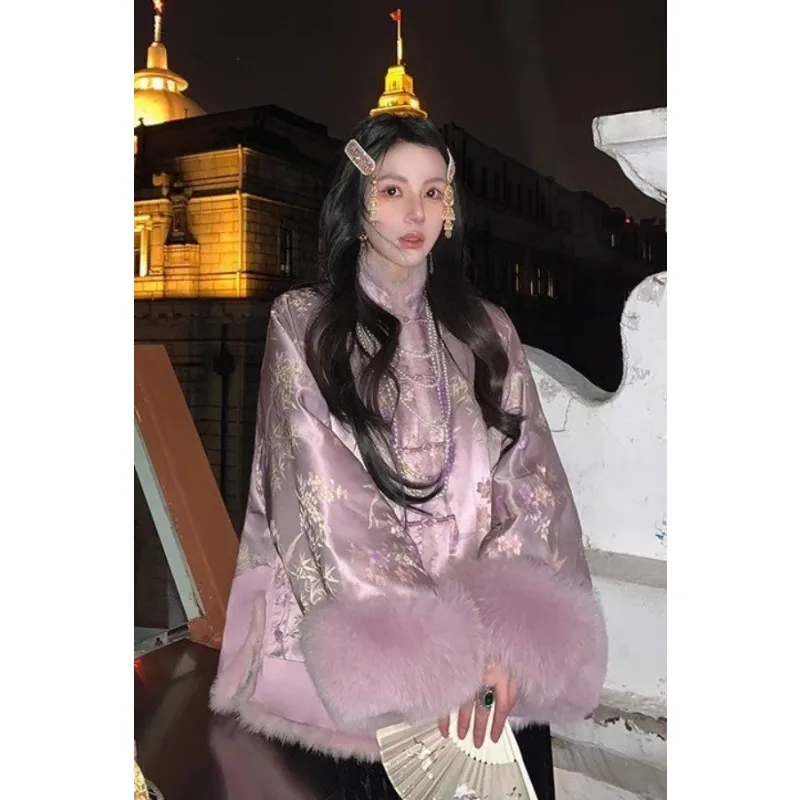 

Модный и персонализированный новый зимний утепленный пуховик в китайском стиле с принтом спереди для женщин, верхняя одежда высокого класса