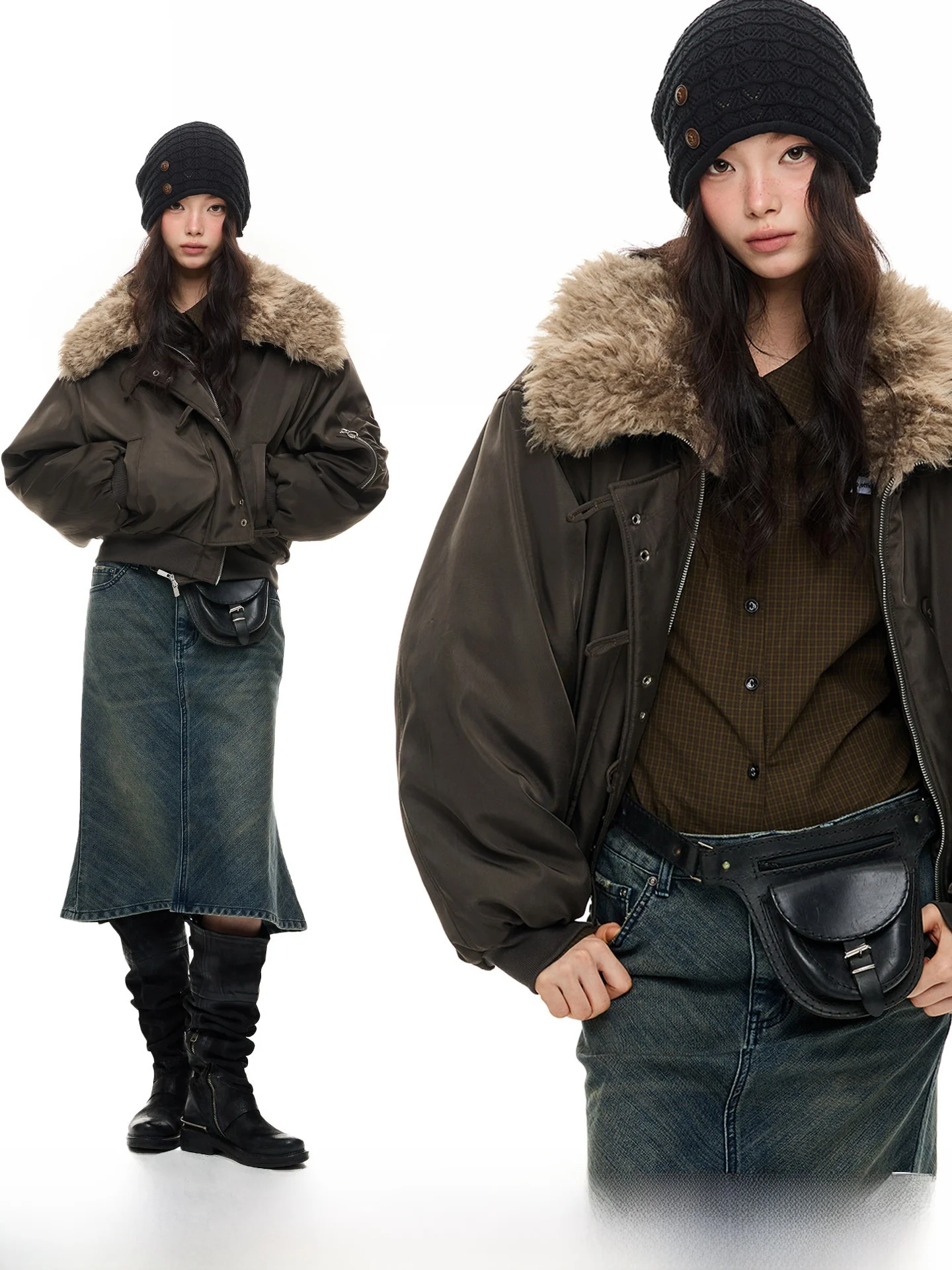 

JIKOO Retro Barn Sle Хлопковое пальто с большим воротником, теплое пальто из искусственного верблюжьего волос, зимняя верхняя одежда, удобная свободная женская одежда...