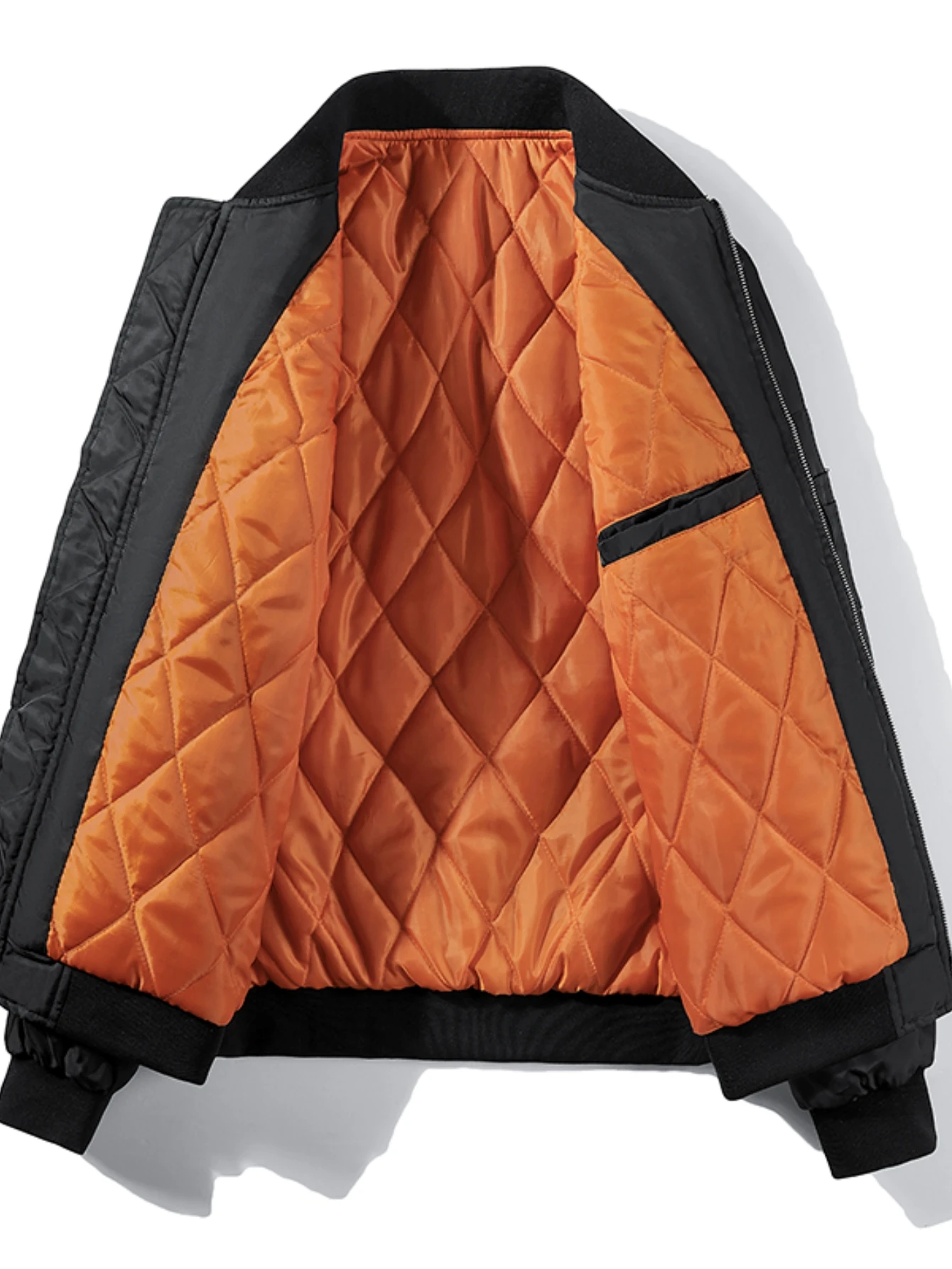 Herren MA-1 Gefütterte Fliegerjacke Warme Gesteppte Orange Innenausstattung Lose Winddichte Streetwear Winter-Oberbekleidung mit Mehreren Taschen – Detail 3