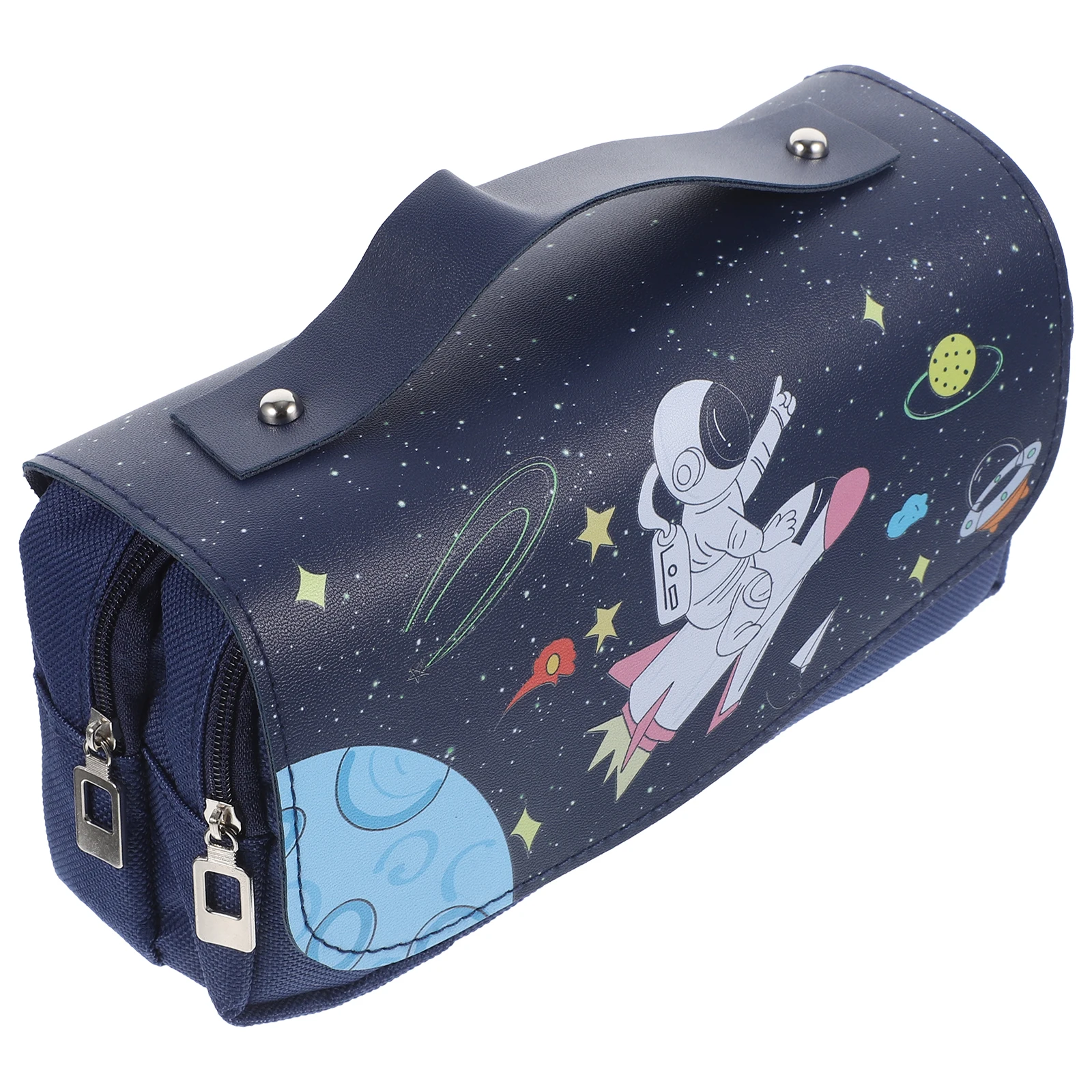 

Portable Large Capacity Pencil Bag Blue Stationery Supplies Makeup Box Lightweight Zipper Storage Bag Pen Ruler Scissors