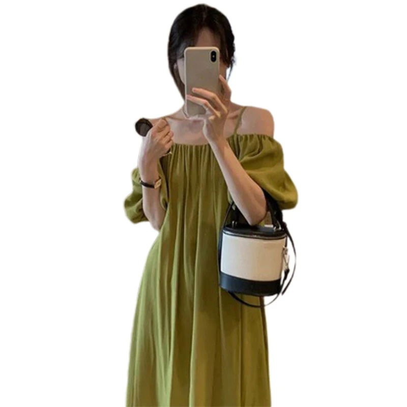 Sexy Off Shoulder Dress para mulheres Casual Summer Dress Girl Solid Party Dress Moda Spaghetti Strap Dress Holiday Dress