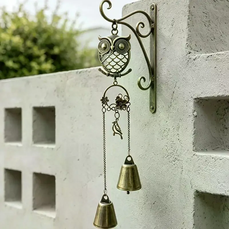 Forest-style Metal Owl Double Bell Wind Chime Entryway Door Decoration Christmas And Thanksgiving Gift