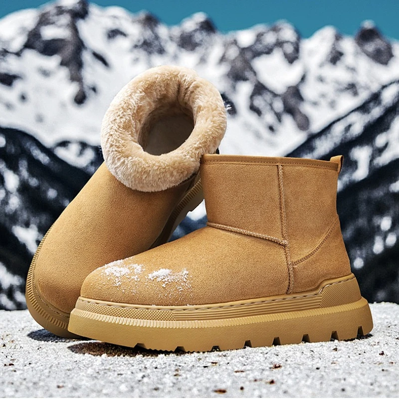 

New Solid Color Large-sized Winter Fleece Warm Anti-slip Comfortable Fashionable and Professional Snow Outdoor Boots for Men