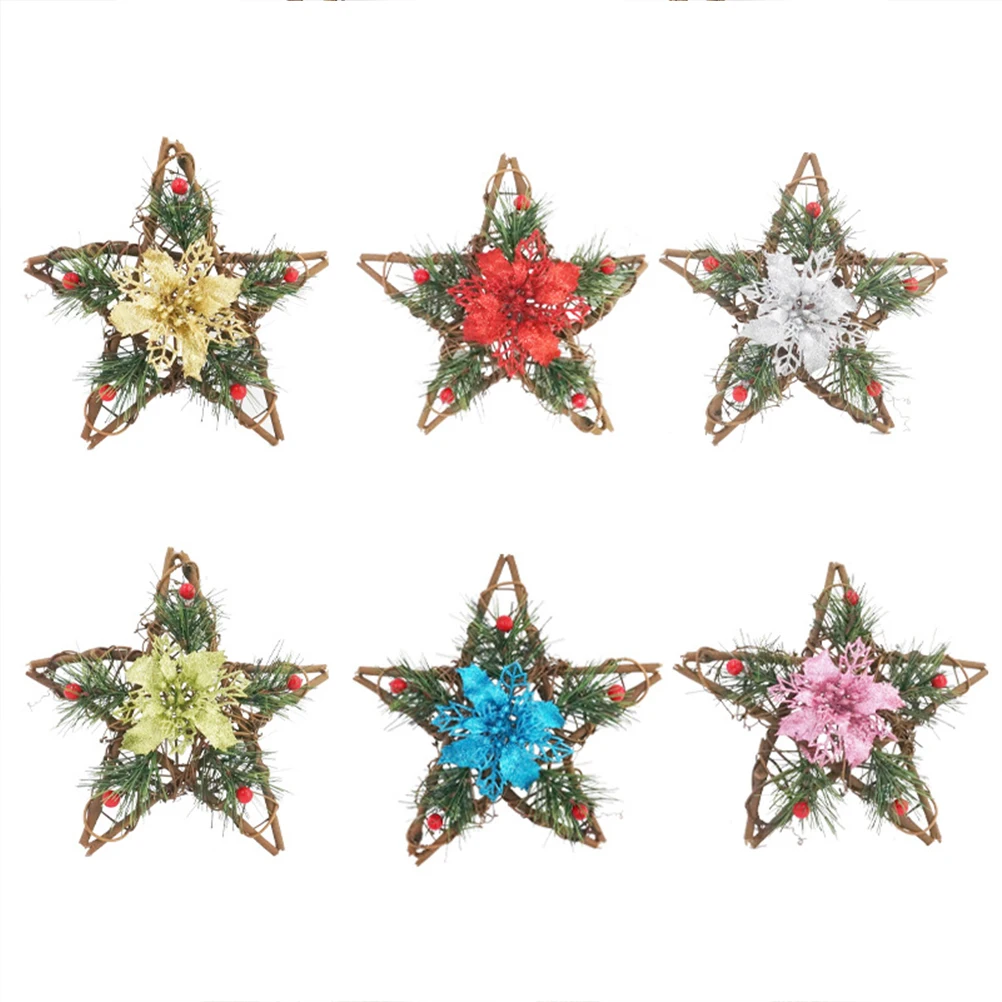 

2 Pcs Pentagram Ornament Christmas Decor Decoration Decorations Log Craft Wreath Base Rattan Hanging Simulation Decorative