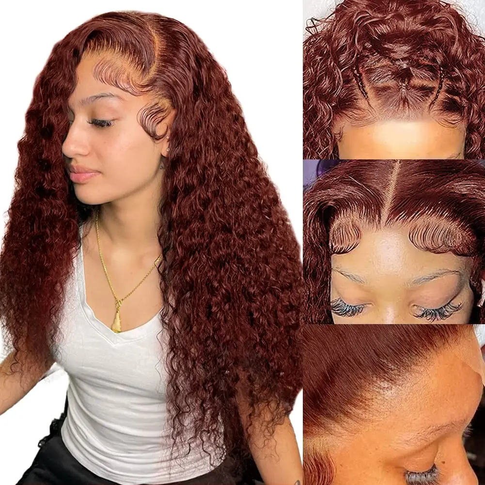 Reddish Brown 13x4 Deep Curly Lace Front Wig Copper Red 13x6 HD Lace Frontal Human Hair Wigs Fall Color Deep Wave Lace Wigs