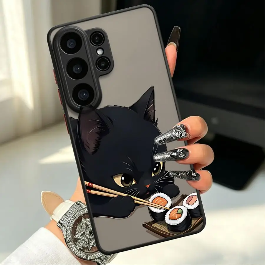 Sushi Cat Kawaii Funda Back Phone Cover Case for Samsung Galaxy S26 S25 Ultra S23 FE Note 20 Ultra 10+ S24 Plus S20 FE S21 S22