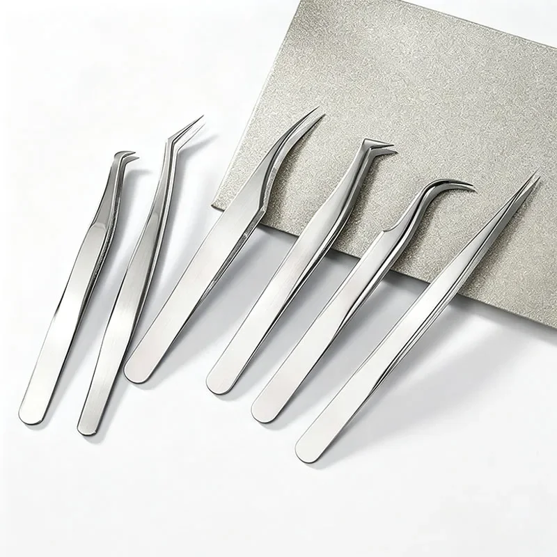 100pcs Beauty Stainless Eyelash Tweezers Professional Eyebrow Accurate Pimple Blackhead Extraction Precision Pointed Makeup Tool