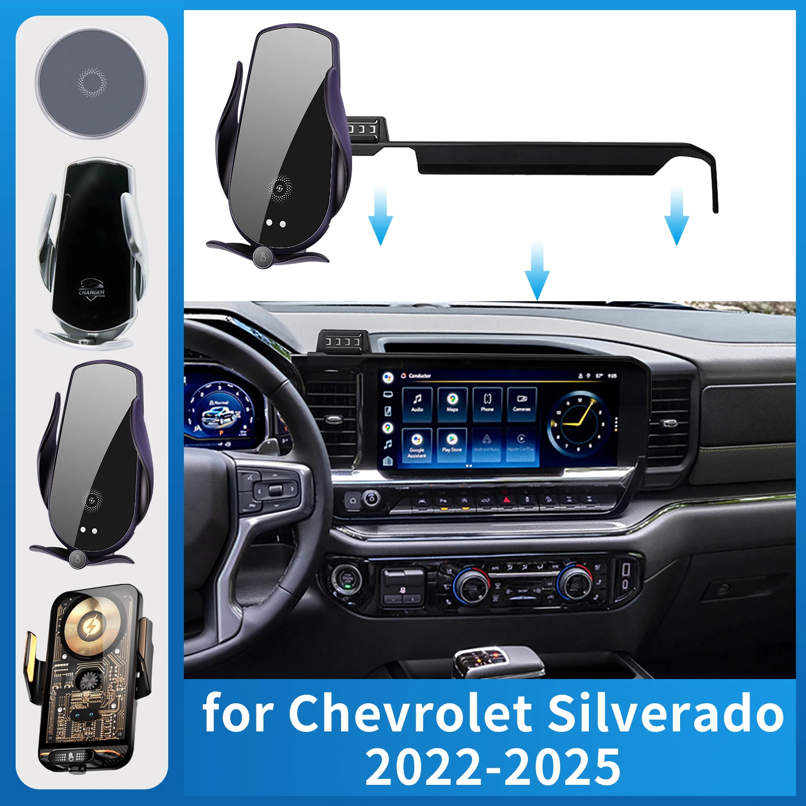 

Car Mobile Phone Holder for Chevy Chevrolet Silverado 2022 2023 2024 2025 1500 2500 3500 Charging Bracket Navigation Stand