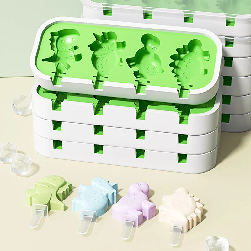 1PC Dinosaur Shape Pastry Mold Silicone Ice Cream Mold With Lid And Sticks DIY Popsicle Mould Kitchen Ice Cream Tool