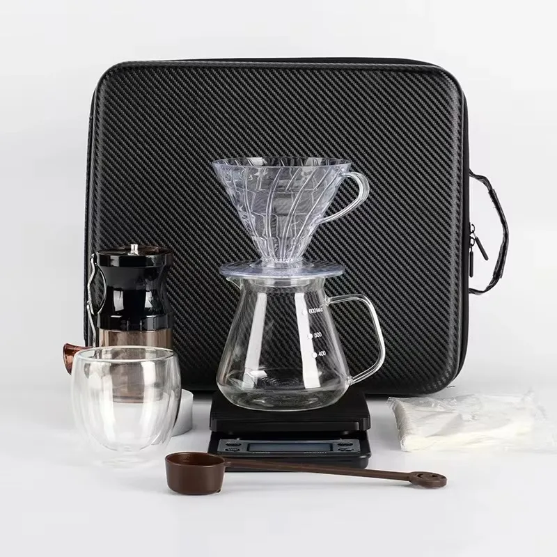 

Wholesale Espresso Coffee Set with Hand-Crank Grinder Filter Cup Electronic Scale for Sharing in Gift Box