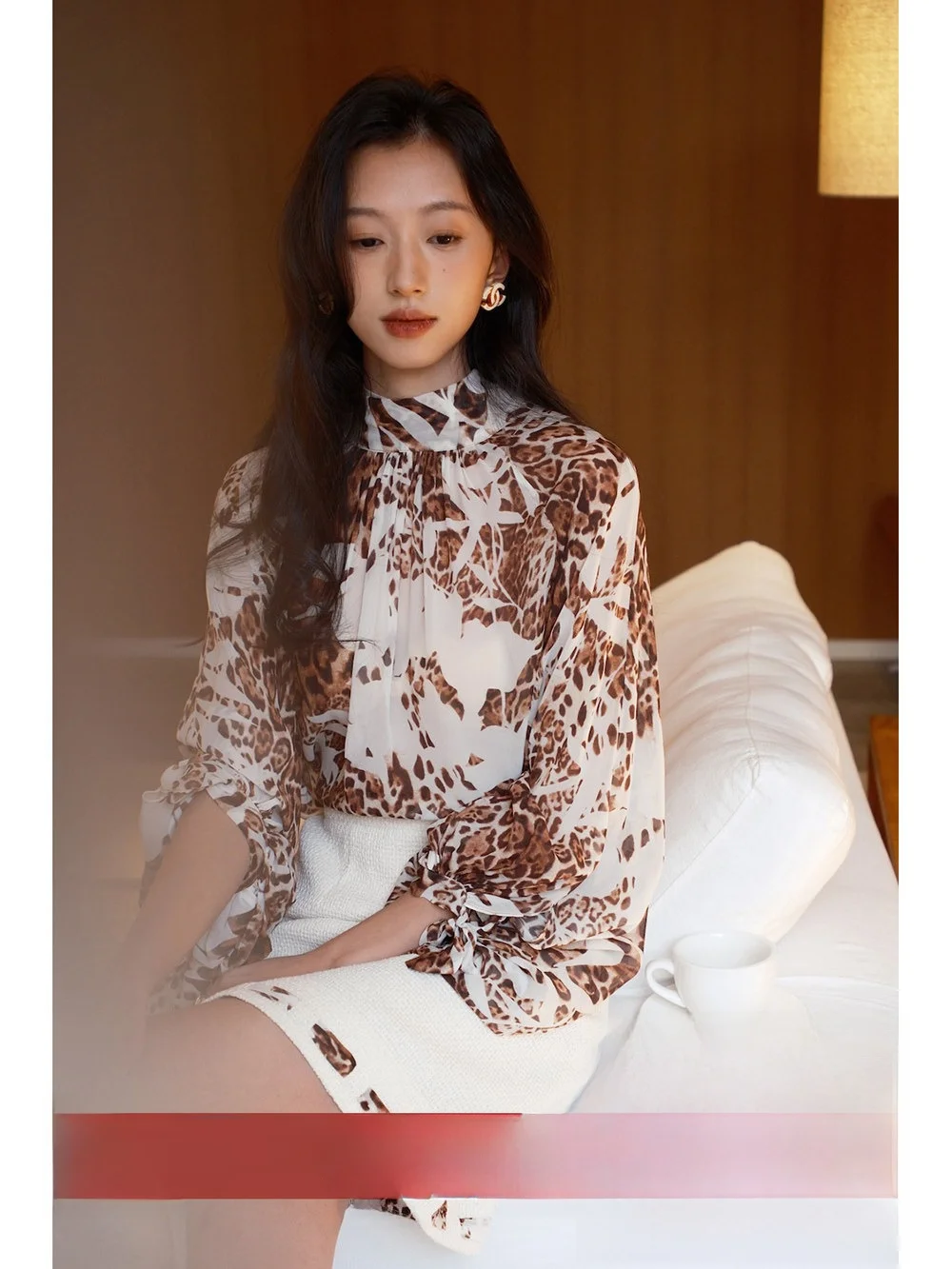 

Lowey Bamboo Leopard at Large Women's Silk irt Ne Hanging True Silk oulder Slaed Belted irt Original Design Loose Fit
