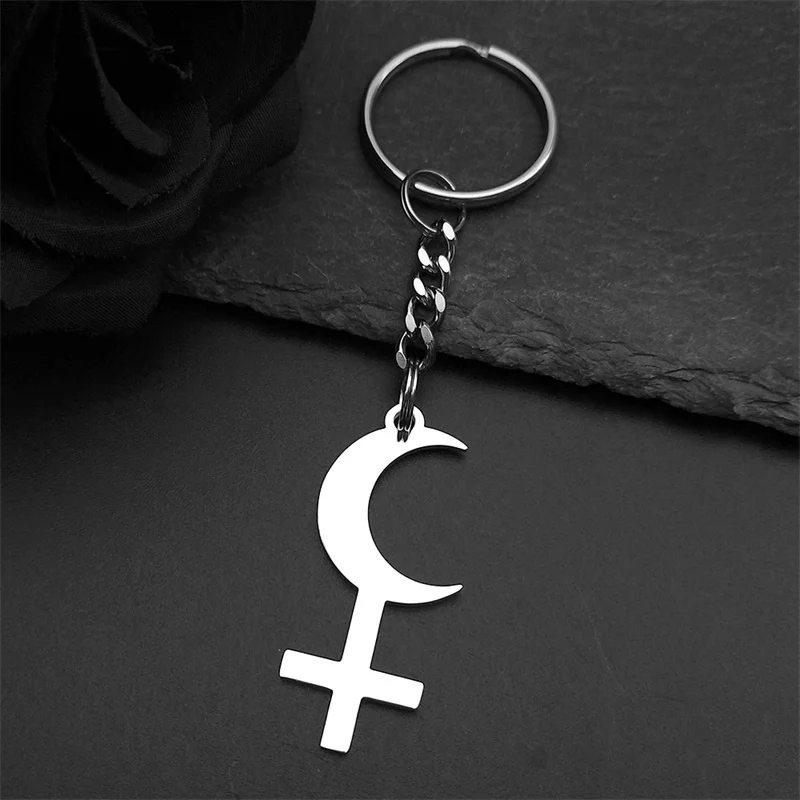Lilith Goddess Greek Mythology Moon Key Chain for Women Men Stainless Steel Witch Astrologie Symbol Key Ring Jewelry Gift