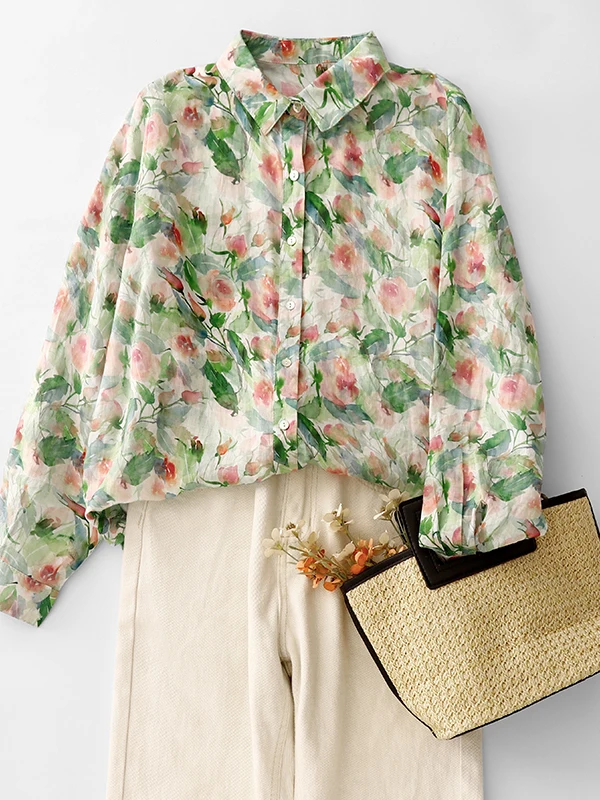 

Свободная женская рубашка с длинным рукавом и принтом, больших размеров, для повседневной носки, дышащая, весна-лето, корейский/японский бренд