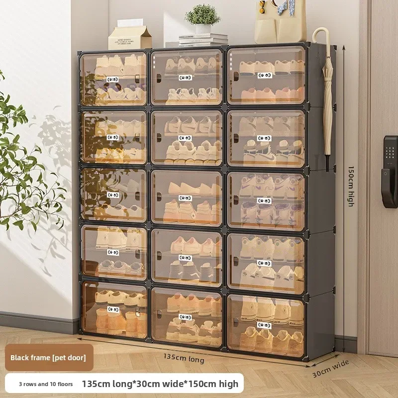 Household GoodsSimple Shoe Rack Plastic Household Indoor Door, Dustproof Storage At The Entrance, Transparent Shoe Cabinet