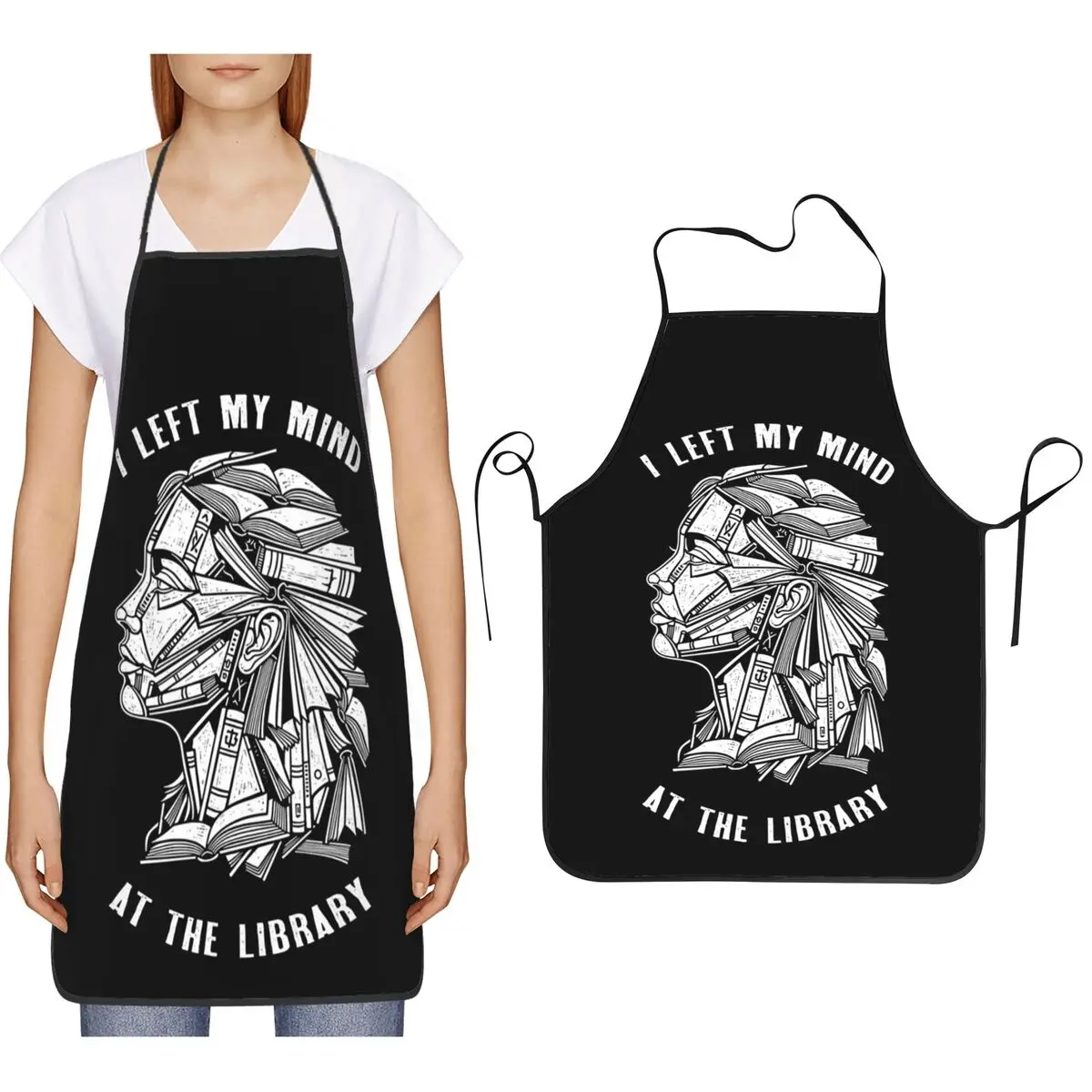 Bookish Woman Left My Mind At The Library Book Reader Girl Aprons Chef Cooking Baking Tablier  Bib Kitchen Cleaning Pinafore