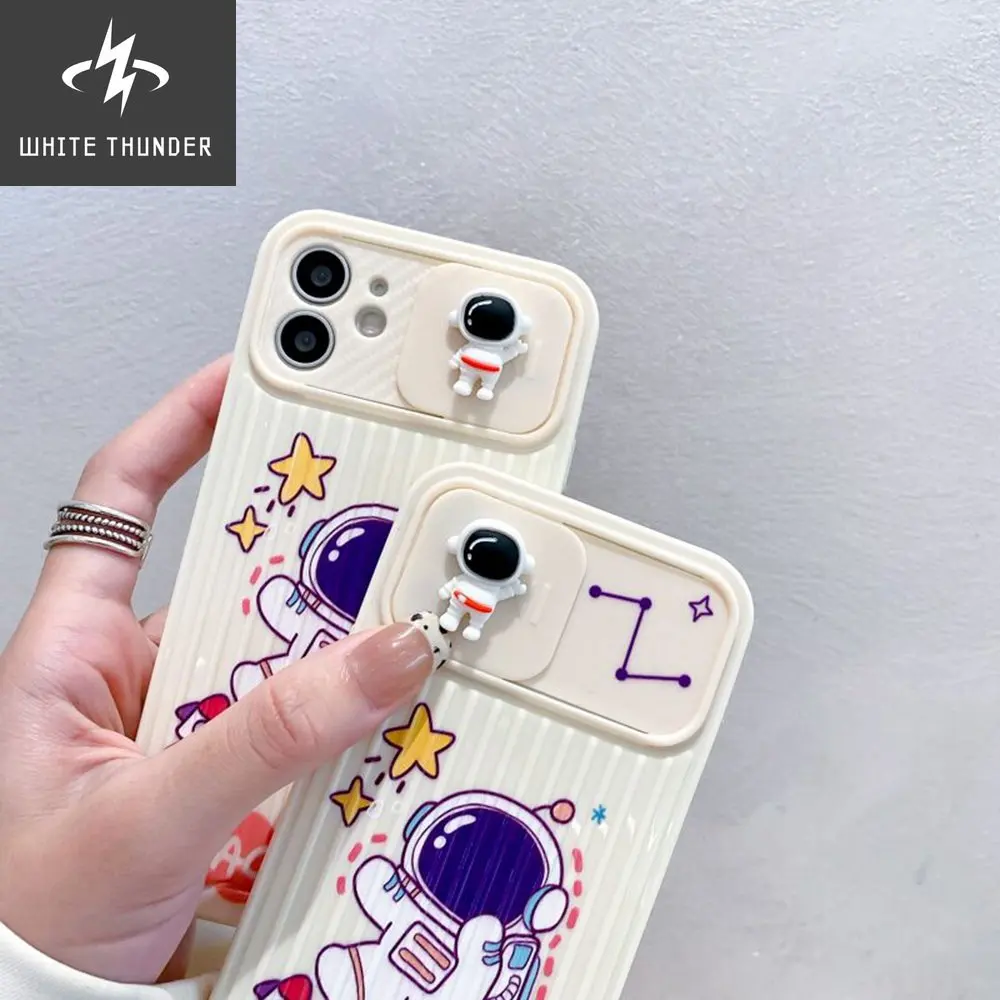 Astronaut Slide Camera Lens Protection Phone Case For iPhone 13 12 11 Pro Max XS XR X 7 8 Plus SE 202 Cute Star Space Soft Cover