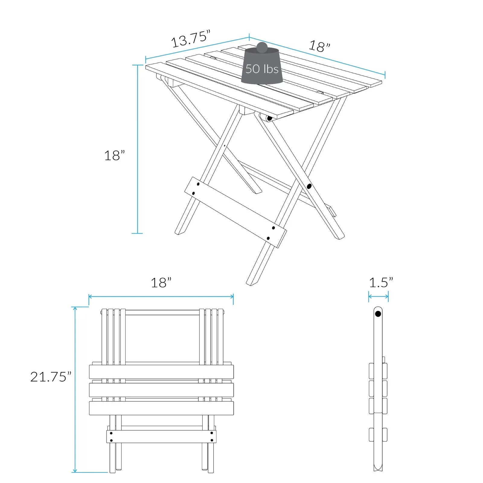 Mesa lateral dobrável pequena de madeira maciça dos EUA (conjunto de 2 peças), branco, suporte portátil para plantas de mesa externa para pátio