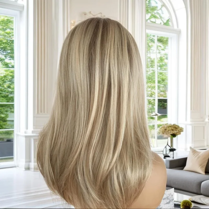 Balayage Ash Brown Neutral Blonde Highlight Wigs Lace Front   Human Hair Wigs
