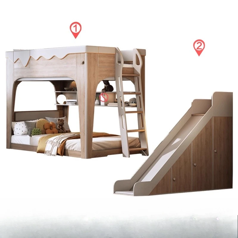 

Small apartment with high and low beds, children's beds, boys and girls, the same width from top to bottom in Norther