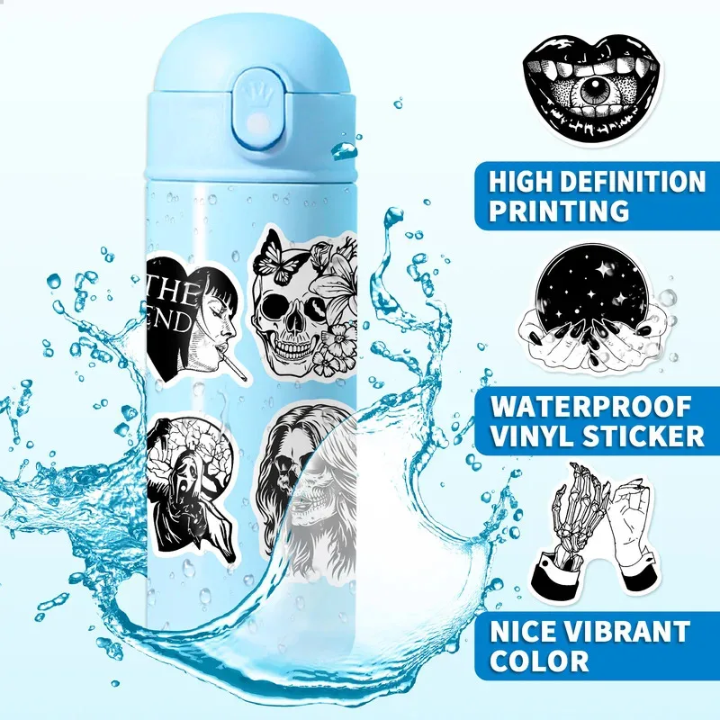 50pcs Gothic Stickers For Teens Boys Cool Satanic Punk Skull Stickers, Horror Skeleton Goth Stickers For Laptop Book Luggage