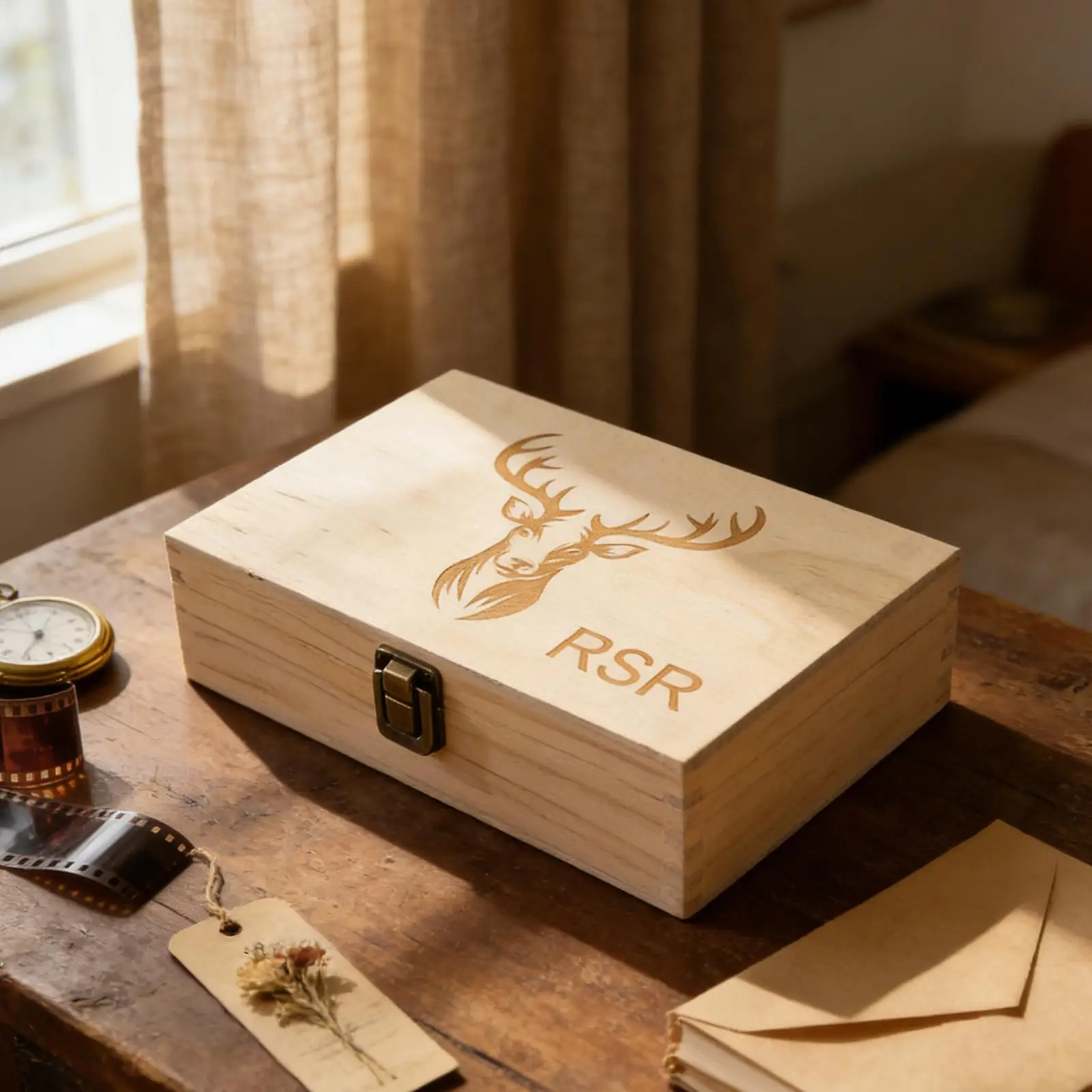

Винтажная шкатулка для памятных вещей Hunter Memory Box с 20 отделениями, маленькая декоративная коробка с узором оленя для полки в гостиной