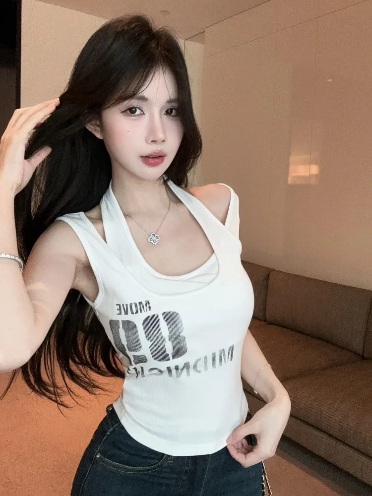 Irregular Halter Neck Crop Top Women's Outerwear Summer American Hot Girl Tube Top Thai Unique Style Short Length Korean Style