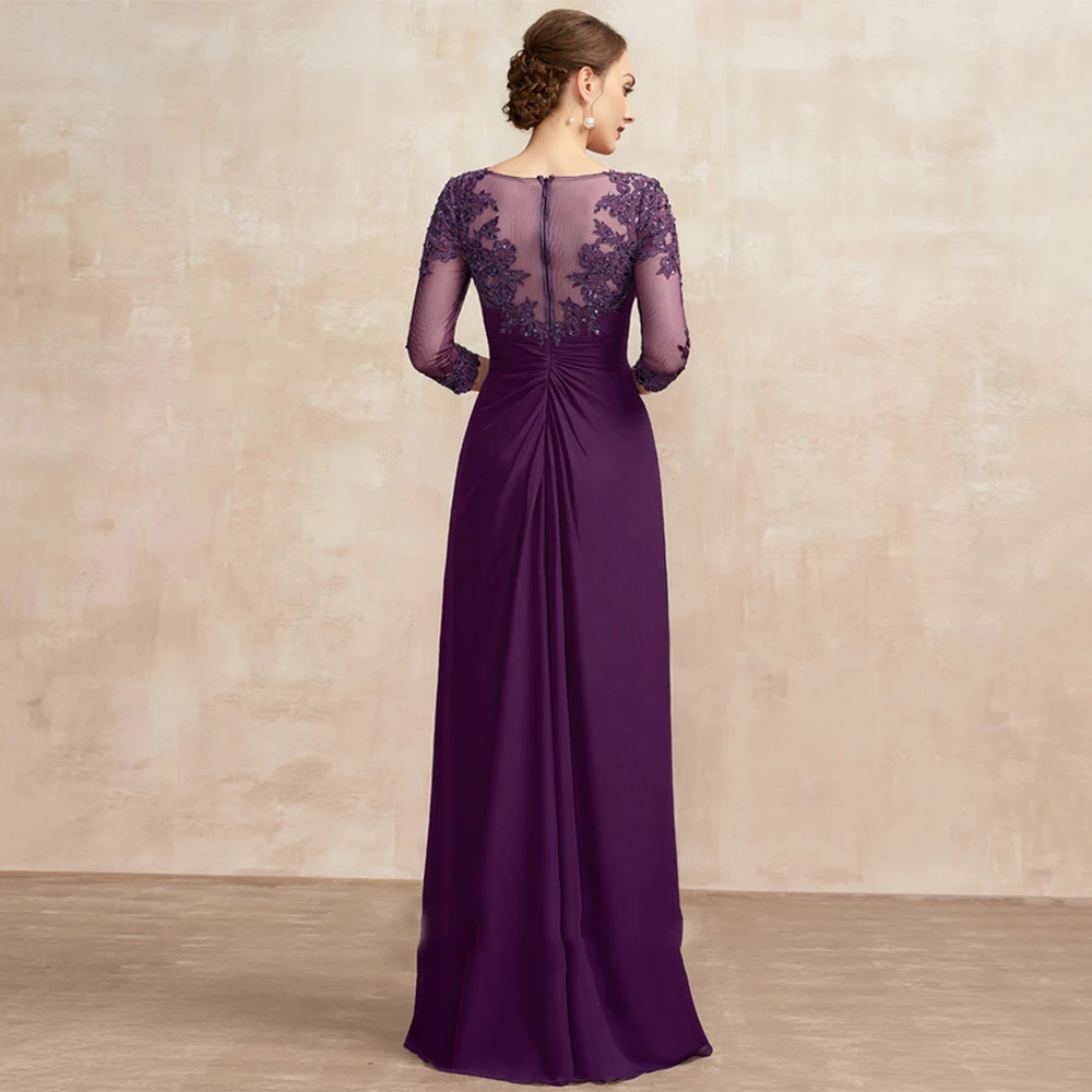 Purple Strapless Mother of Bride Dresses 3/4 Sleeve Wedding Party Dresses for Women 2025 Summer New Chiffon Beach Robe De Soirée