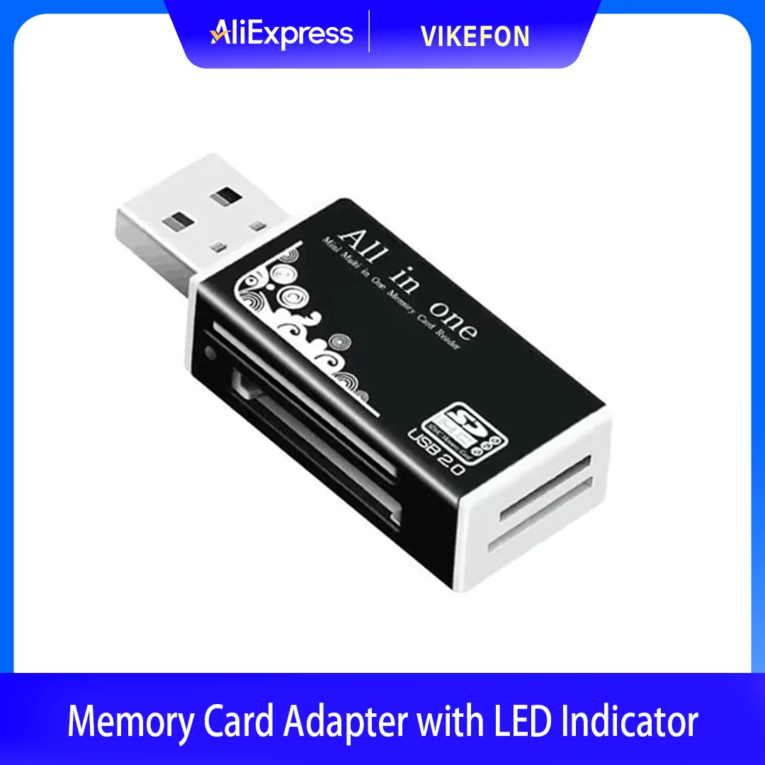 Alloy Card Reader 4 Ports USB2.0 Micro SD TF M2 MS Pro Duo MMC SDHC DV Phone Camera Memory Card Adapter with LED Indicator