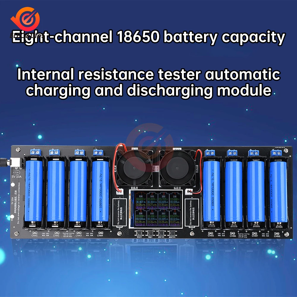 Modulo di ricarica e scarica automatica della batteria al litio con capacità della batteria 18650 da 2,4 pollici a 8 canali