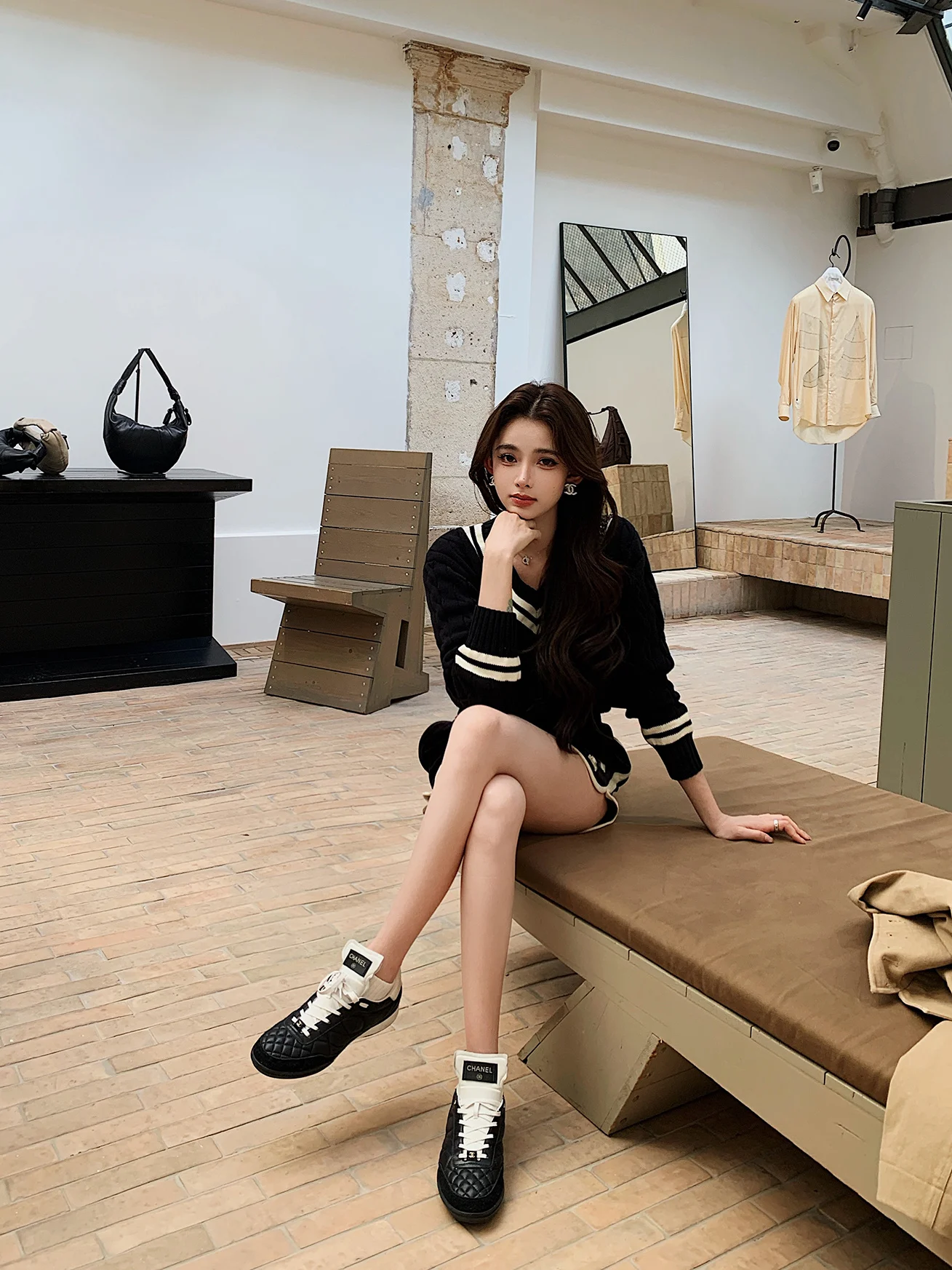 

Комплект в стиле олдскул: вязаный топ из 100% хлопка и шорты Уимблдон, женский модный повседневный комплект, осенняя коллекция